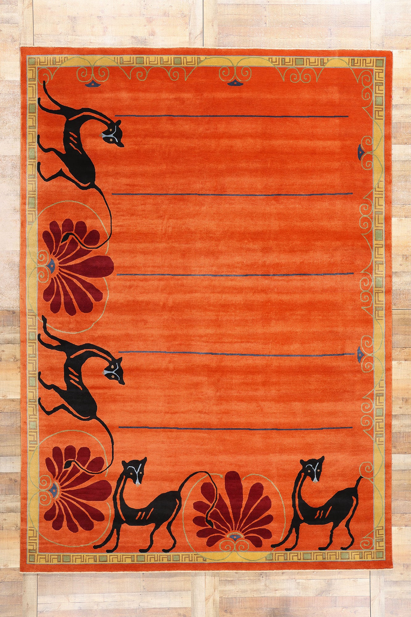 9 x 12 Modern Orange Chinese Art Deco Rug 31095
