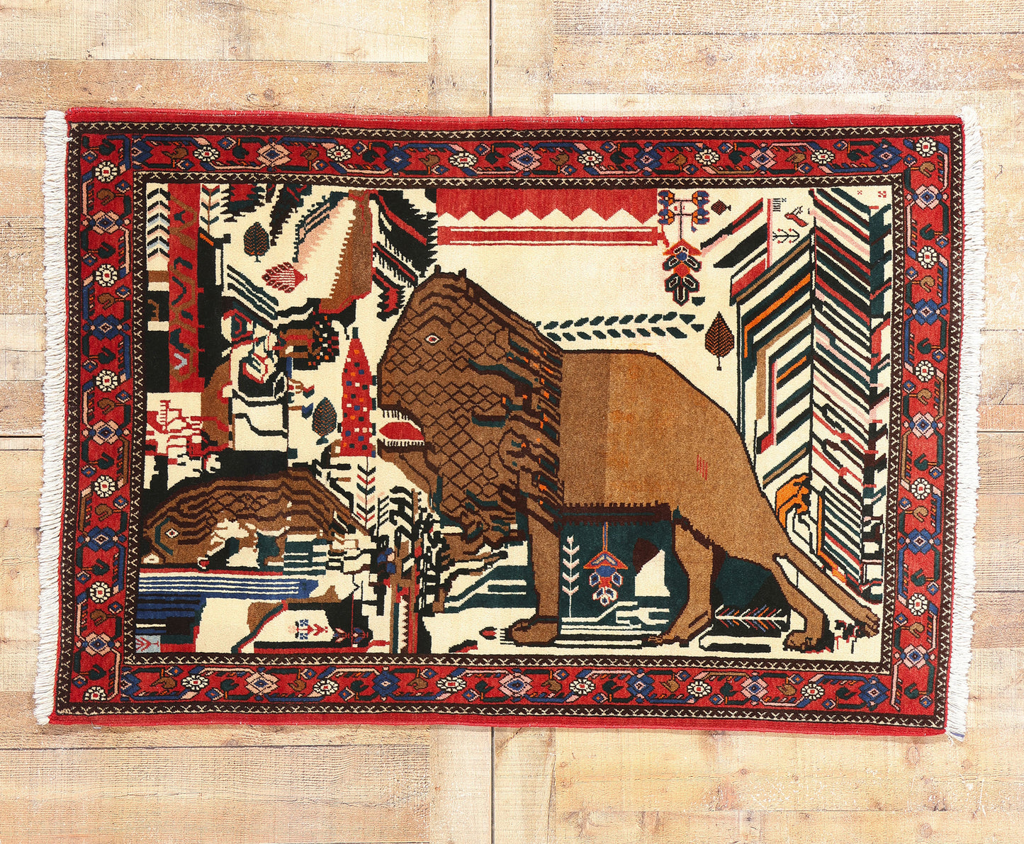 3 x 5 Vintage Persian Abadeh Pictorial Rug 79009