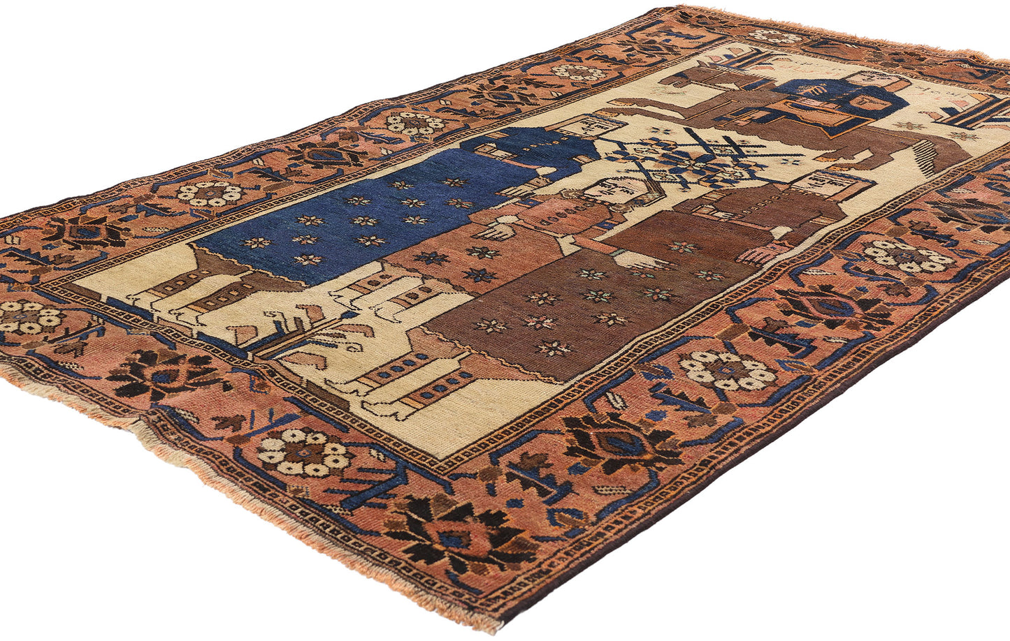 4 x 6 Vintage Persian Shiraz Pictorial Rug 79097
