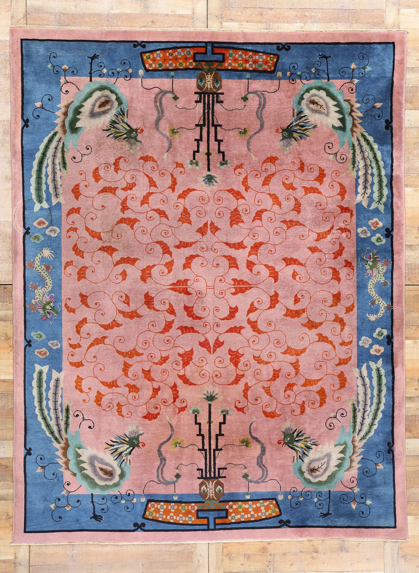 9 x 12 Antique Pink Chinese Art Deco Rug 78911