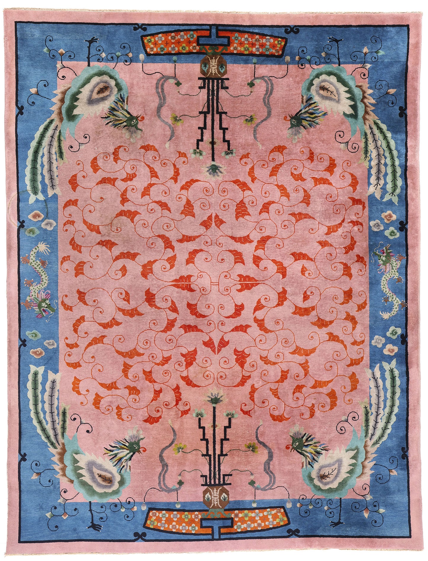 9 x 12 Antique Pink Chinese Art Deco Rug 78911