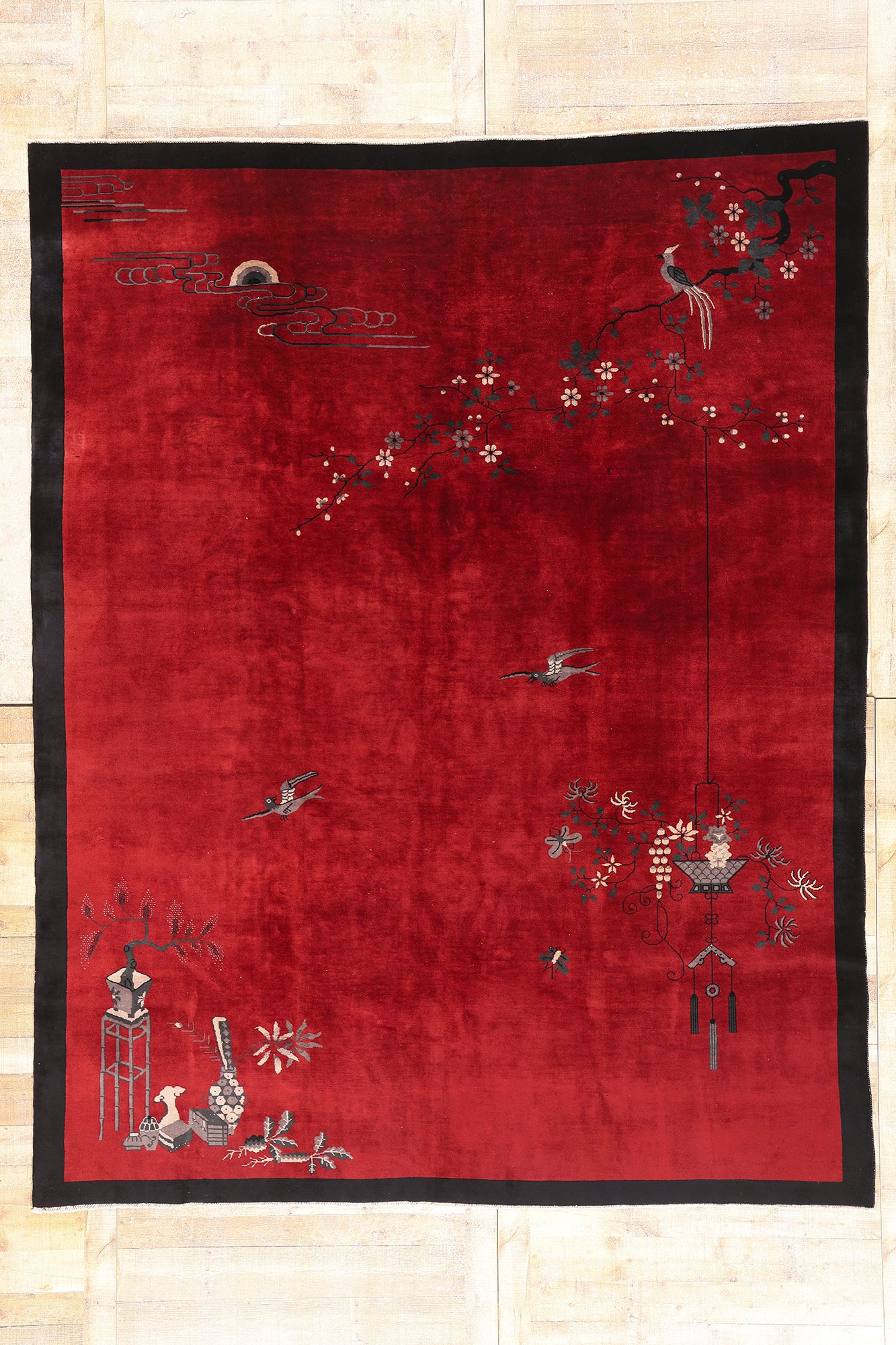 9 x 11 Antique Red Chinese Art Deco Rug 79213