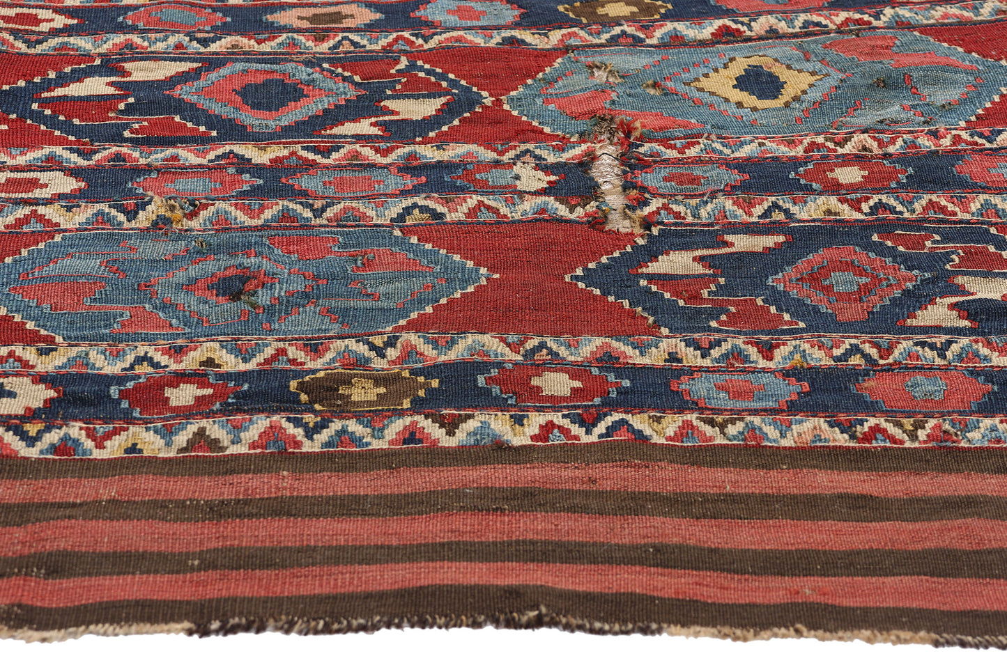 3 x 4 Antique-Worn Caucasian Shirvan Kilim Rug 78996