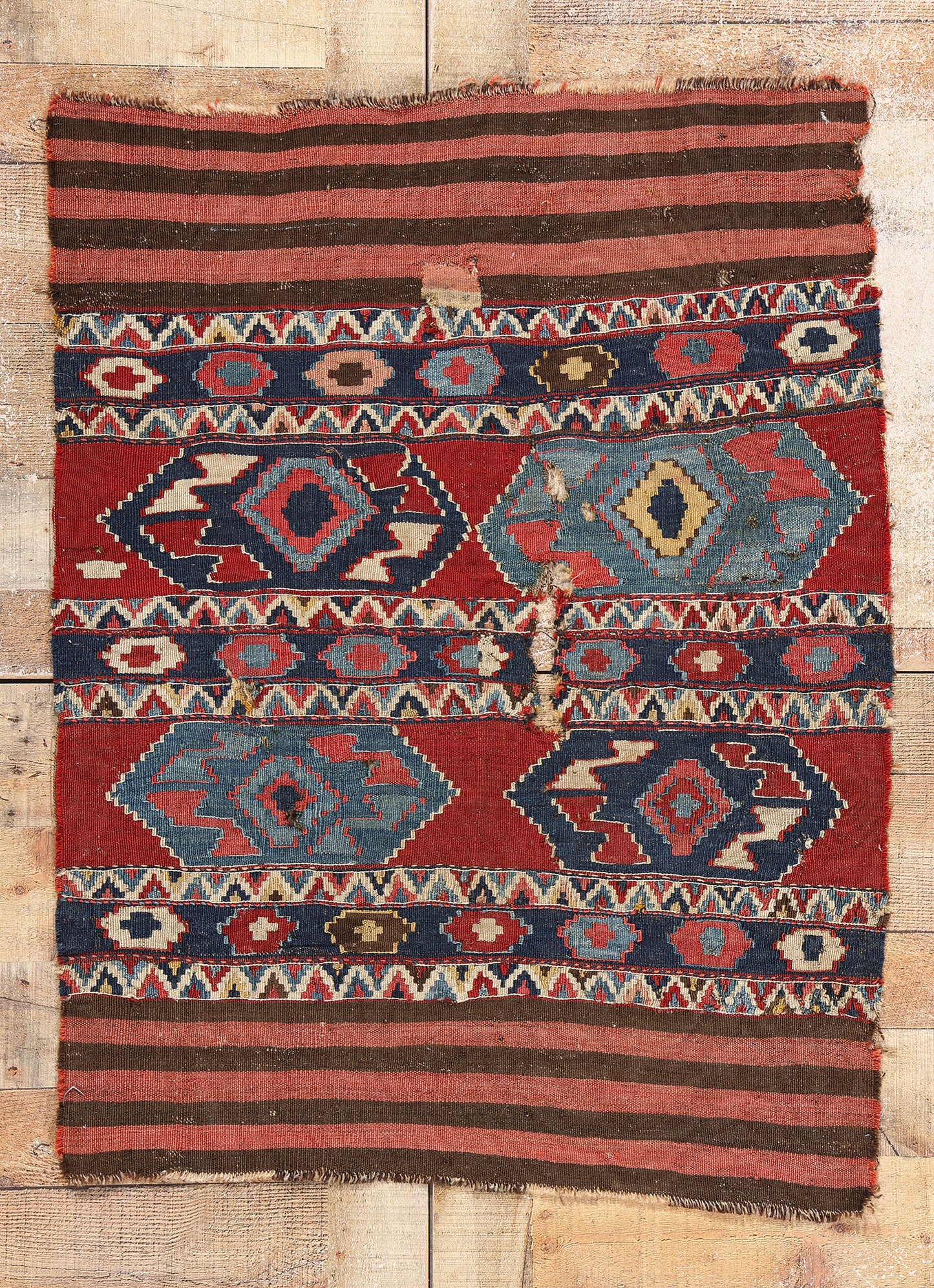 3 x 4 Antique-Worn Caucasian Shirvan Kilim Rug 78996
