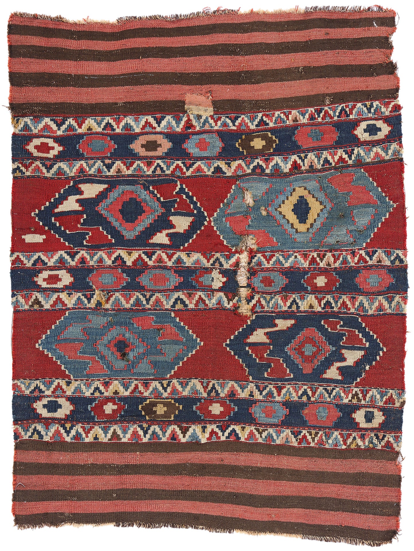 3 x 4 Antique-Worn Caucasian Shirvan Kilim Rug 78996
