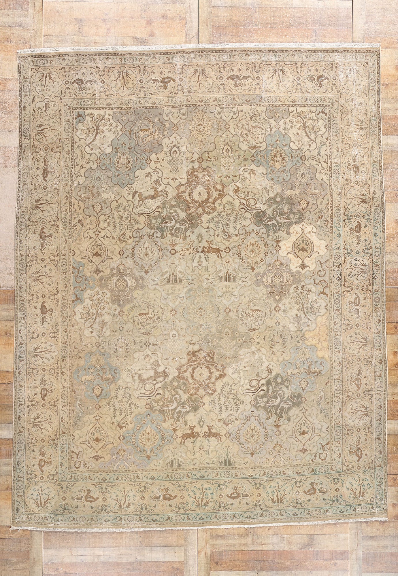 10 x 12 Vintage Earth-Tone Persian Tabriz Rug 61354