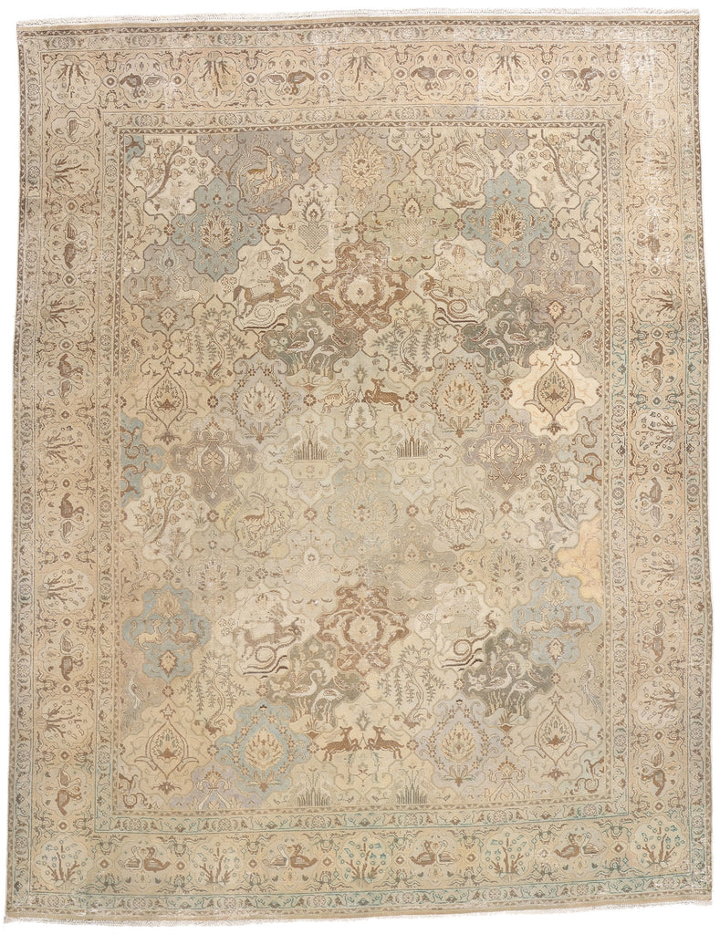 10 x 12 Vintage Earth-Tone Persian Tabriz Rug 61354
