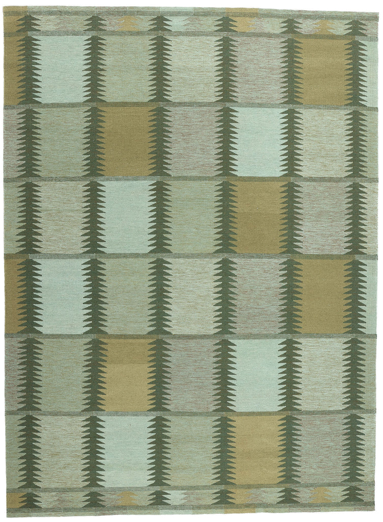 10 x 14 Scandinavian Modern Green Swedish Inspired Kilim Rug 31119