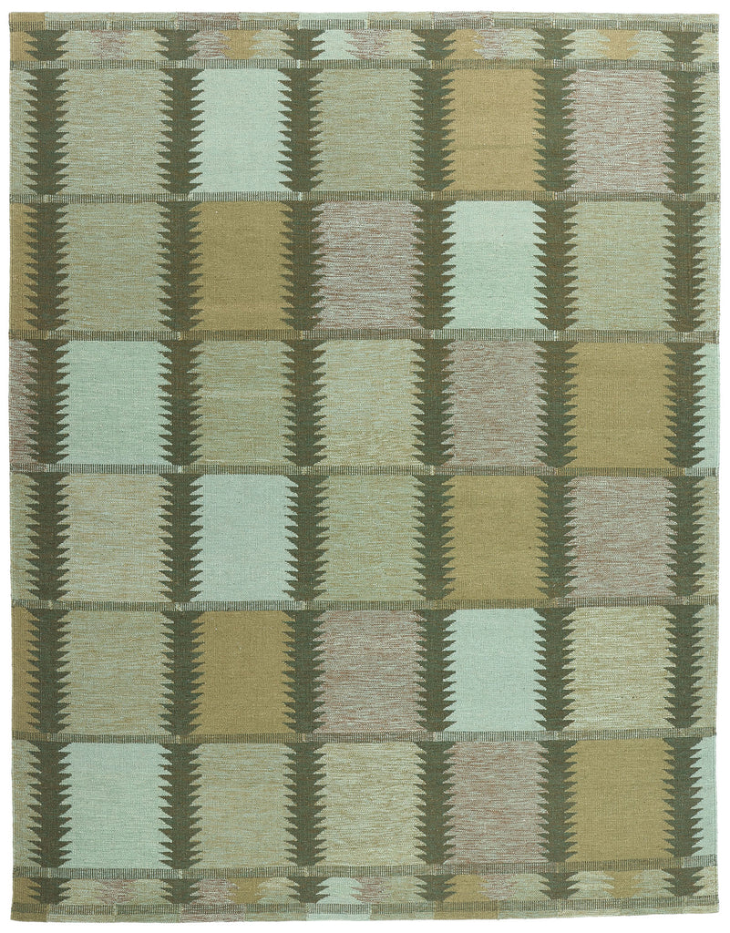 9 x 12 Scandinavian Modern Green Swedish Inspired Kilim Rug 31120