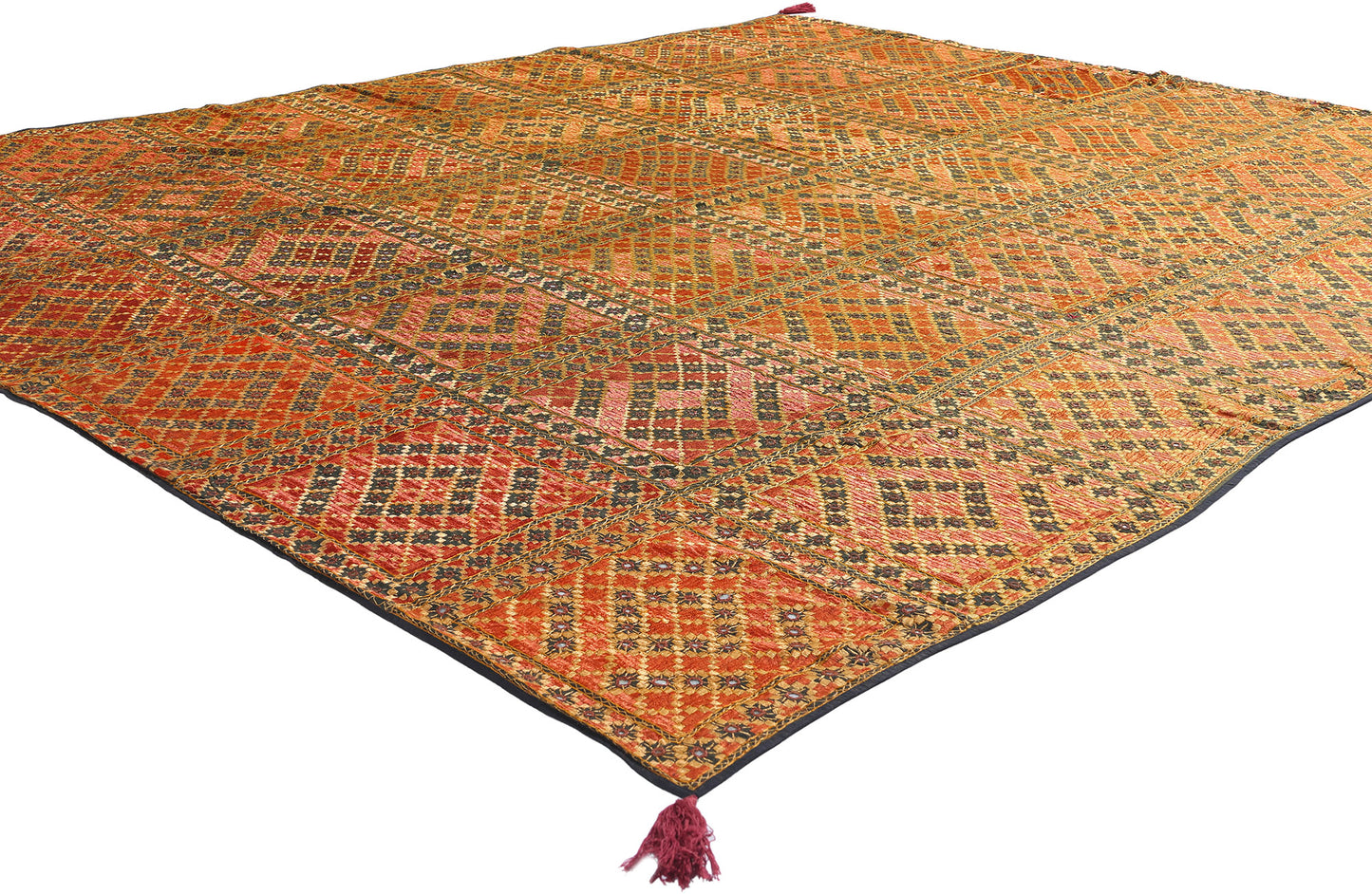 8 x 9 Antique Silk Shishedar Phulkari Textile 79206