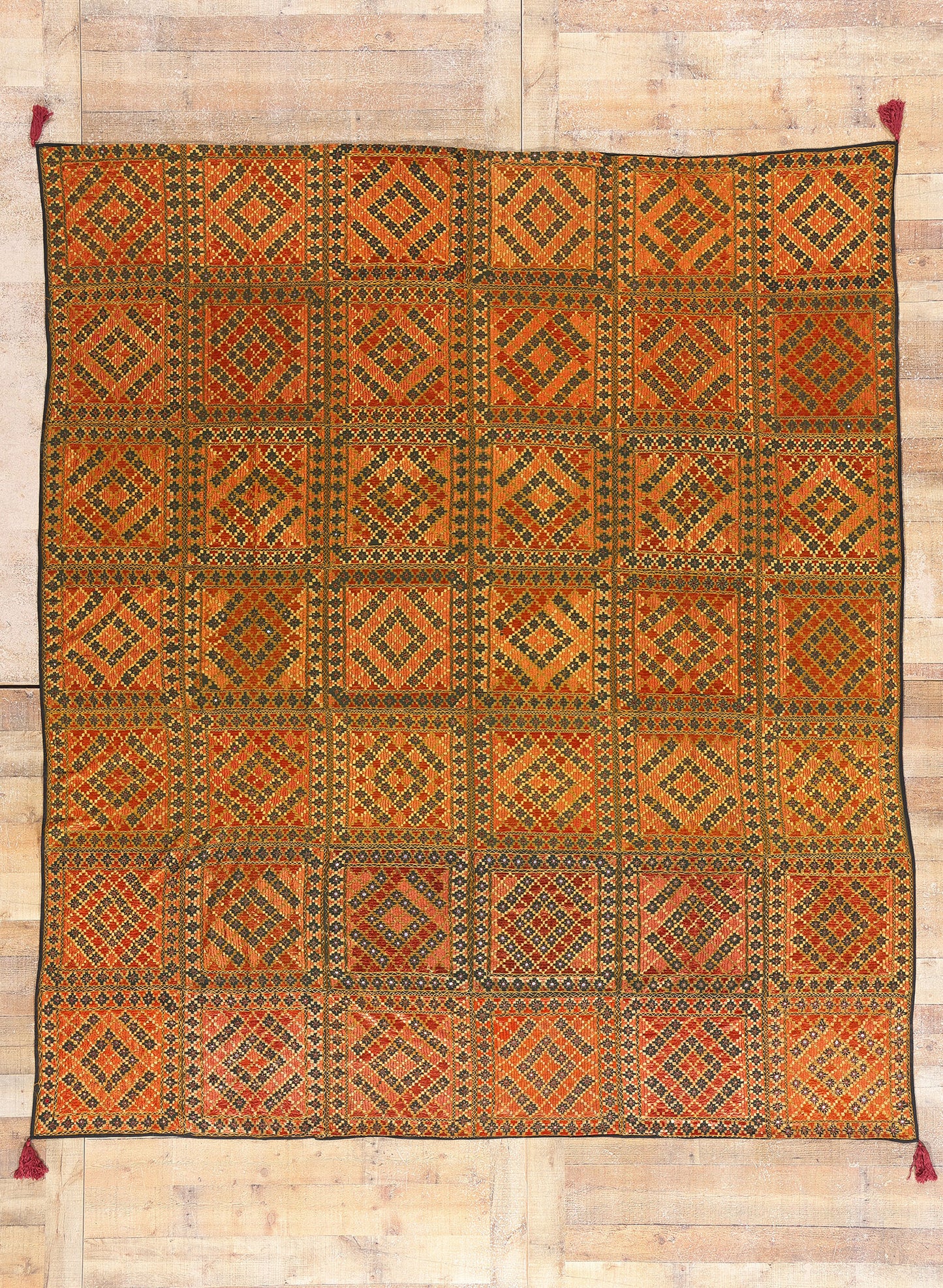8 x 9 Antique Silk Shishedar Phulkari Textile 79206