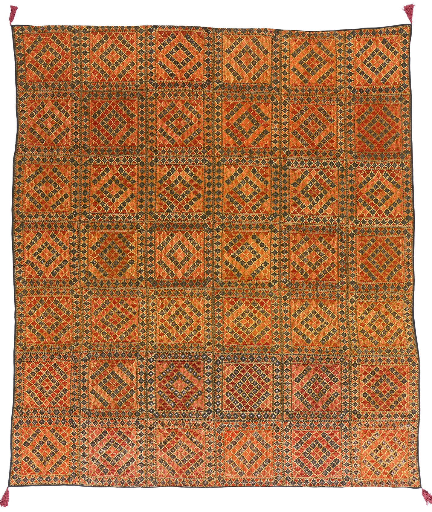 8 x 9 Antique Silk Shishedar Phulkari Textile 79206