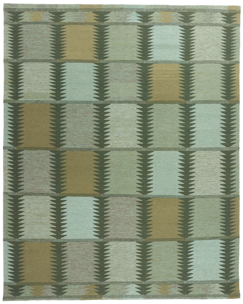 9 x 12 Scandinavian Modern Green Swedish Inspired Kilim Rug 31118