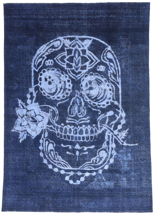 8 x 11 Blue Vintage Overdyed Skull Rug 80433