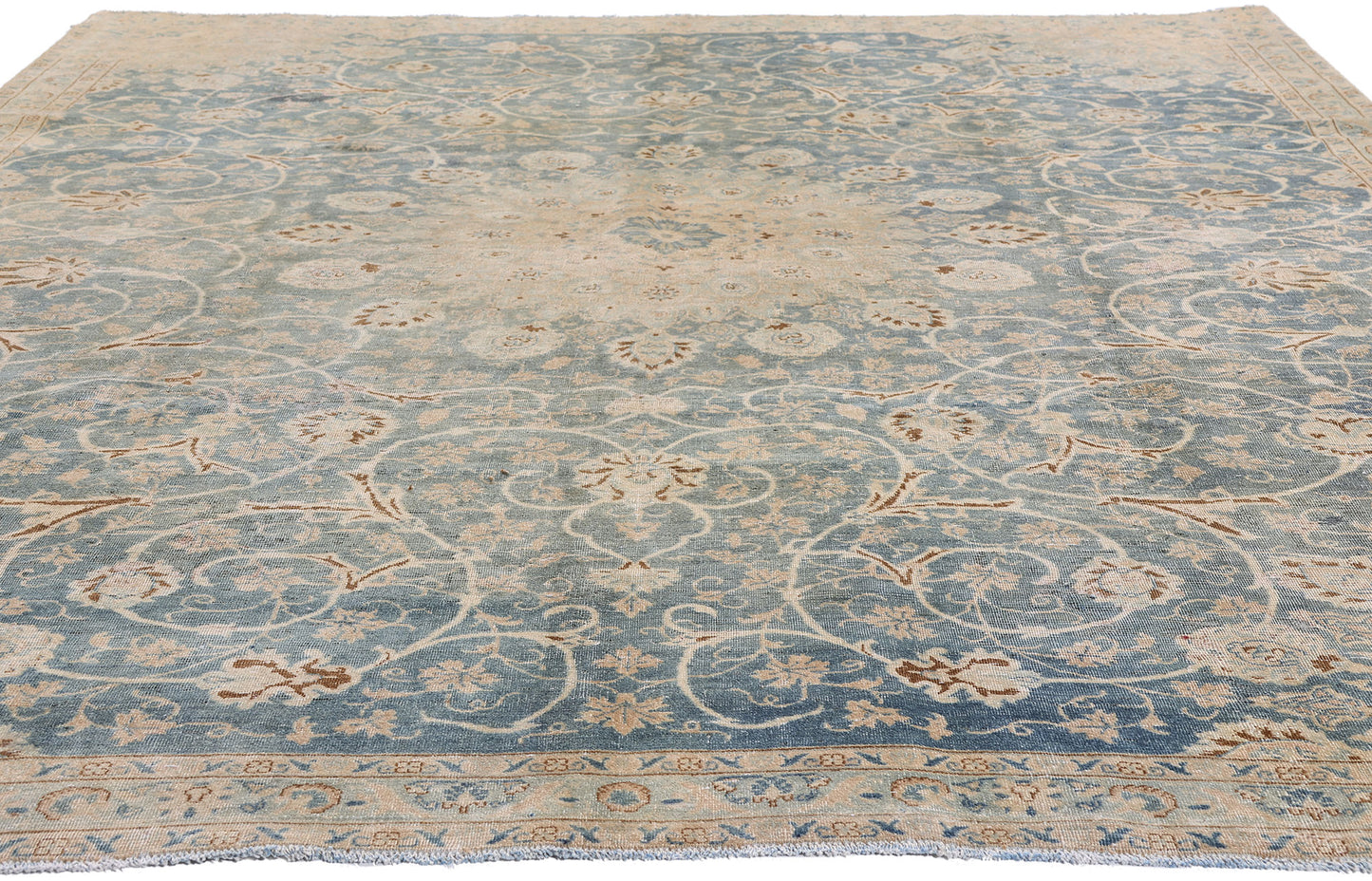 7 x 9 Blue Vintage Persian Kashan Rug 61390