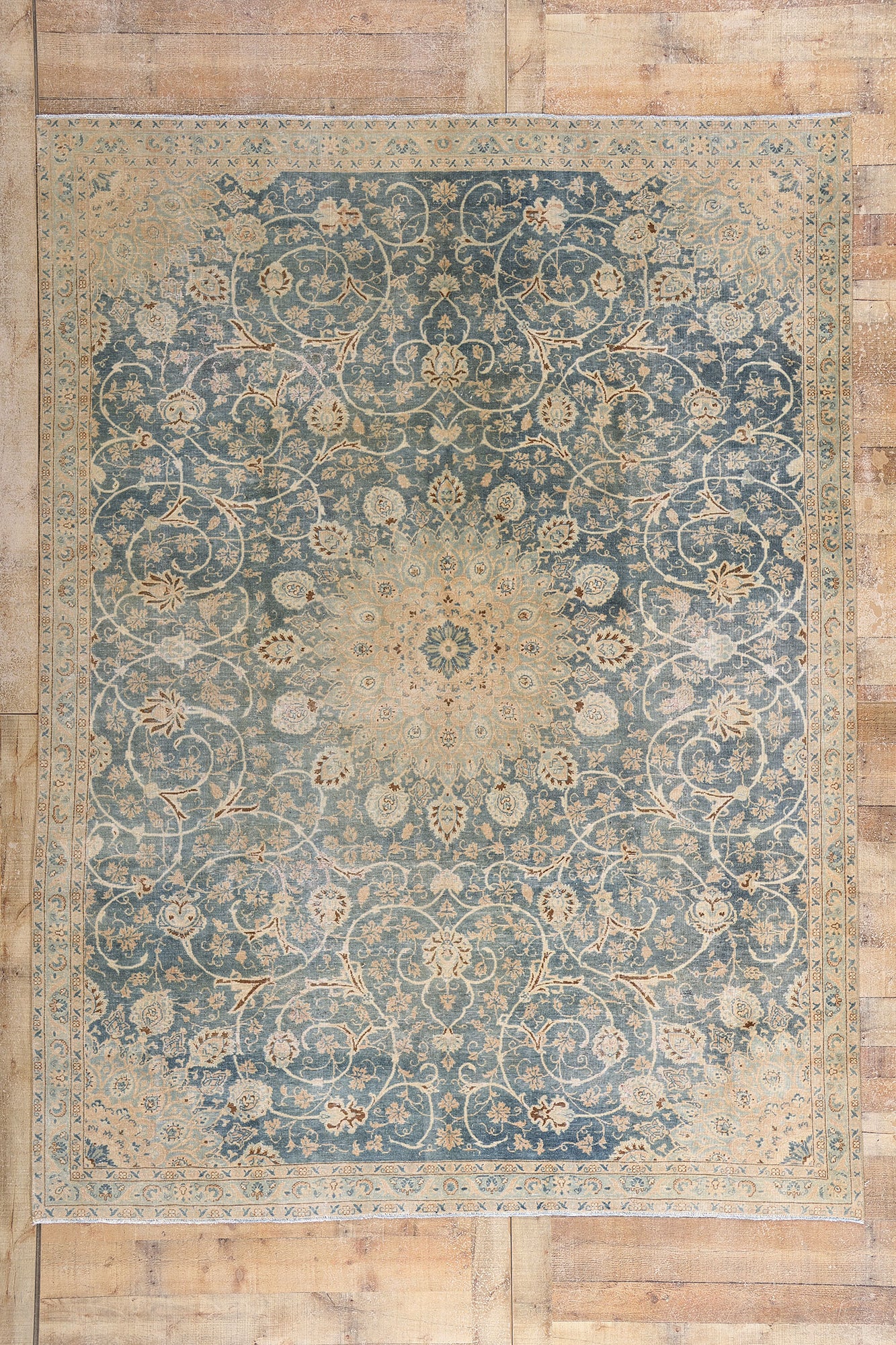7 x 9 Blue Vintage Persian Kashan Rug 61390