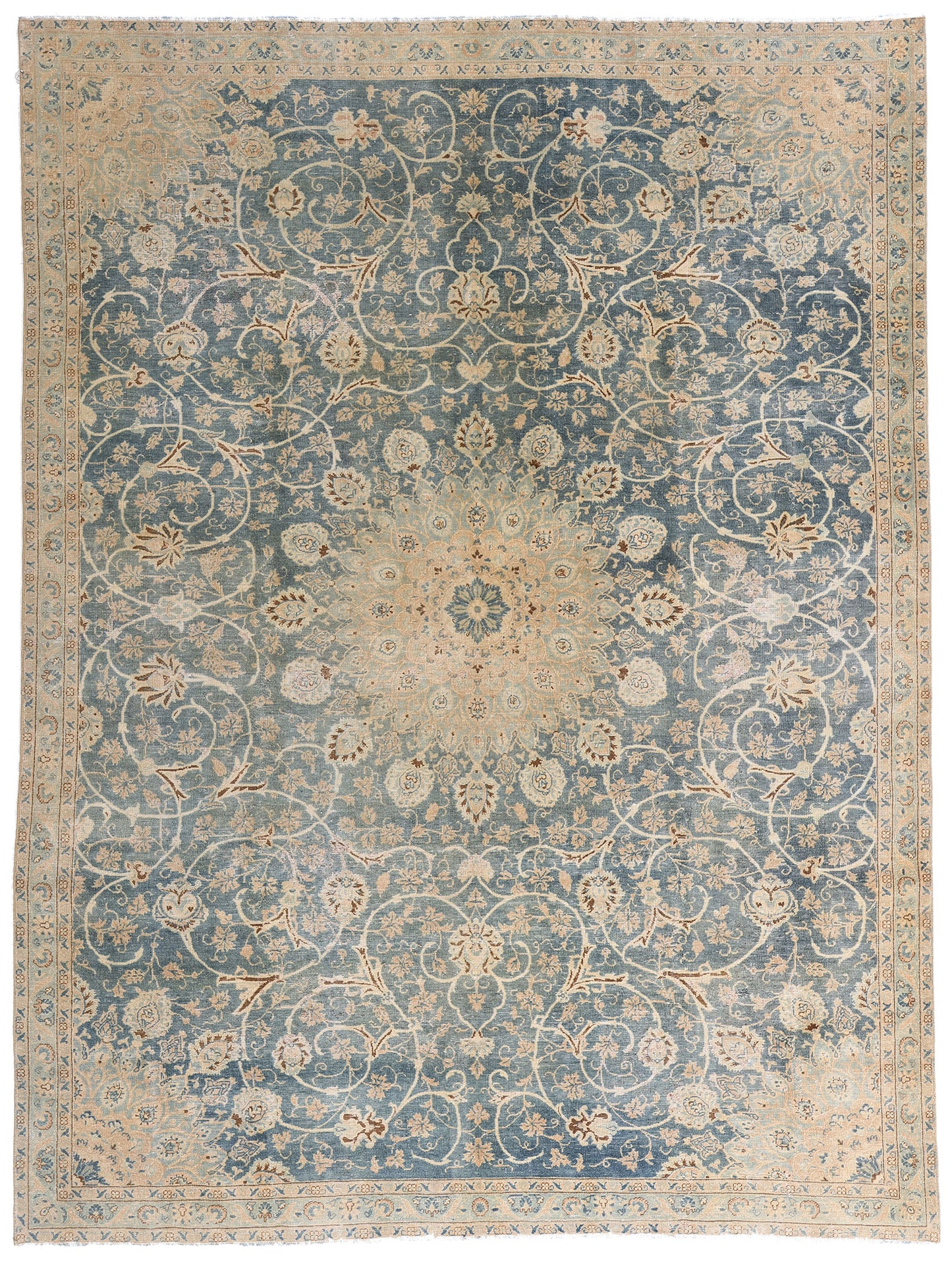 7 x 9 Blue Vintage Persian Kashan Rug 61390