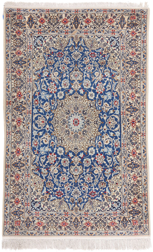 4 x 6 Vintage Blue Persian Nain Rug 79139