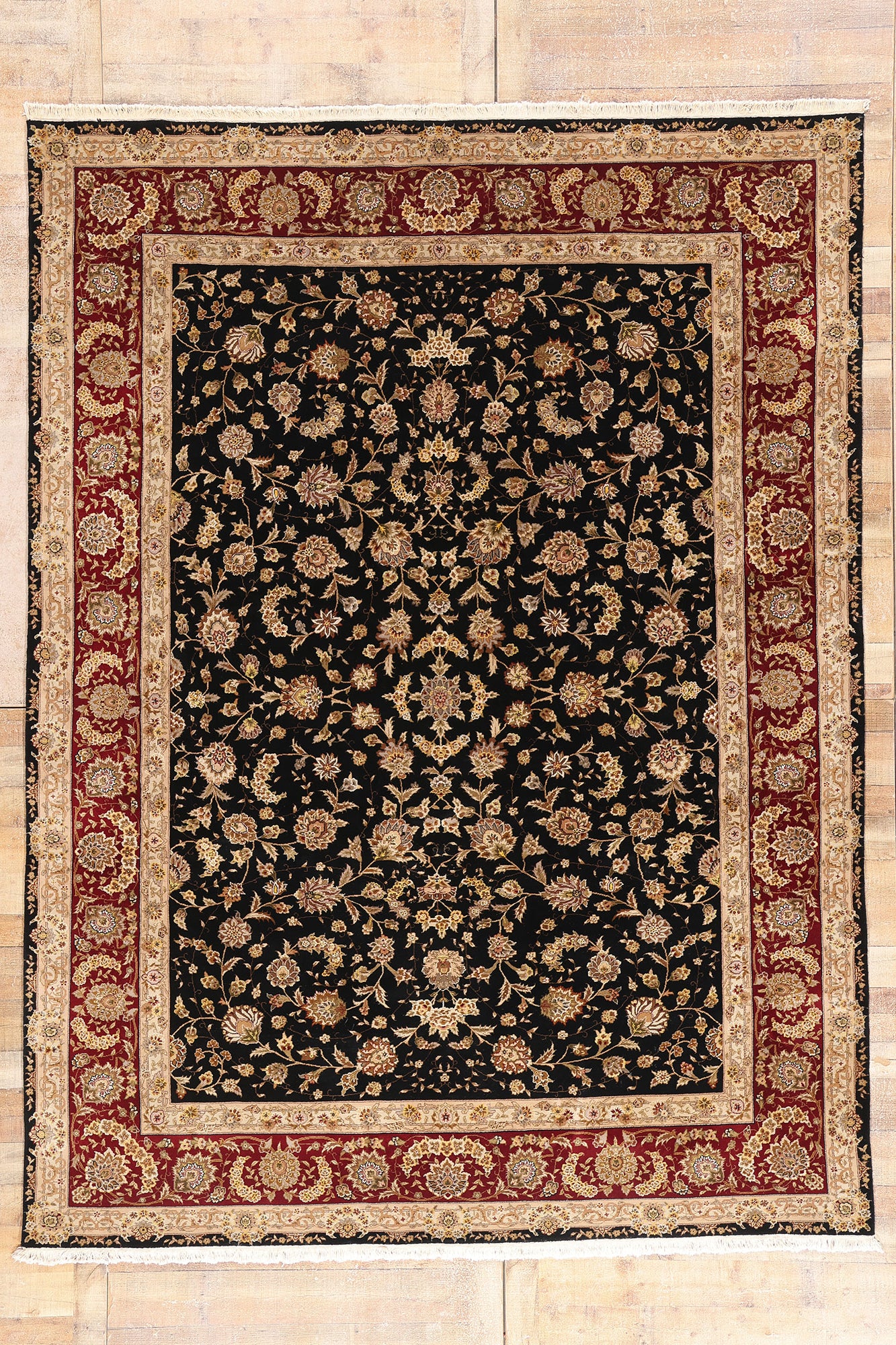 9 x 11 Black Vintage Chinese Tabriz Rug 79323