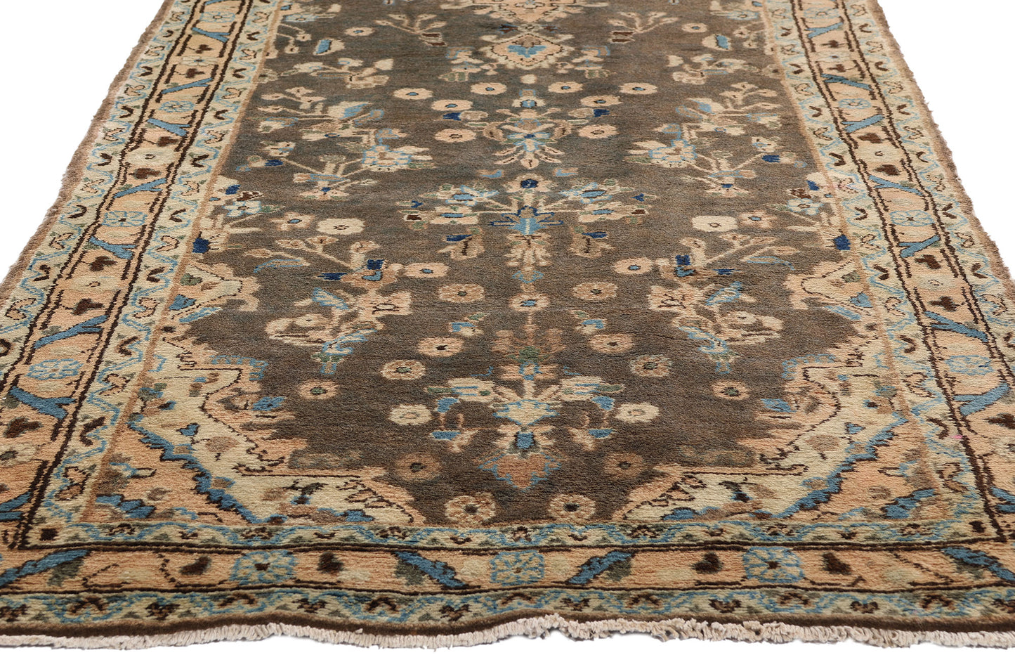 4 x 13 Earth-Tone Vintage Persian Hamadan Rug 79288