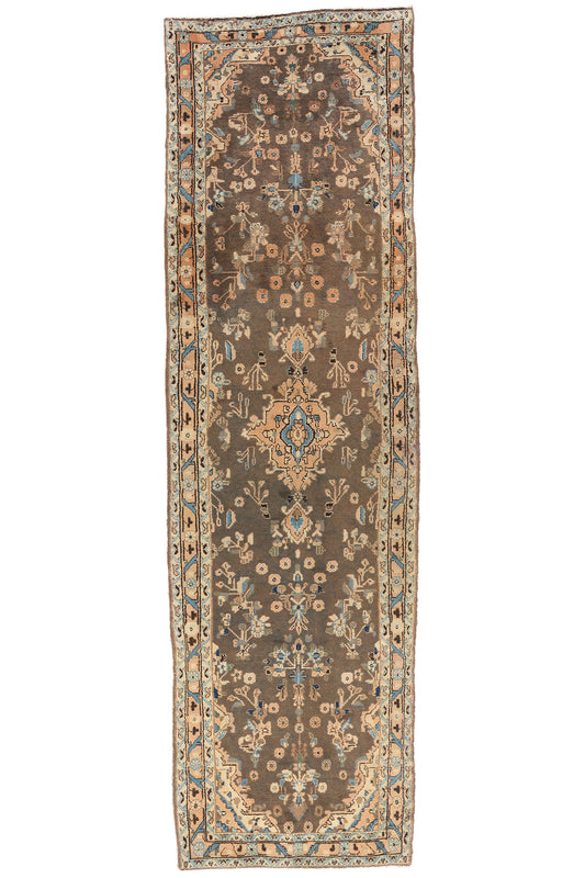 4 x 13 Earth-Tone Vintage Persian Hamadan Rug 79288