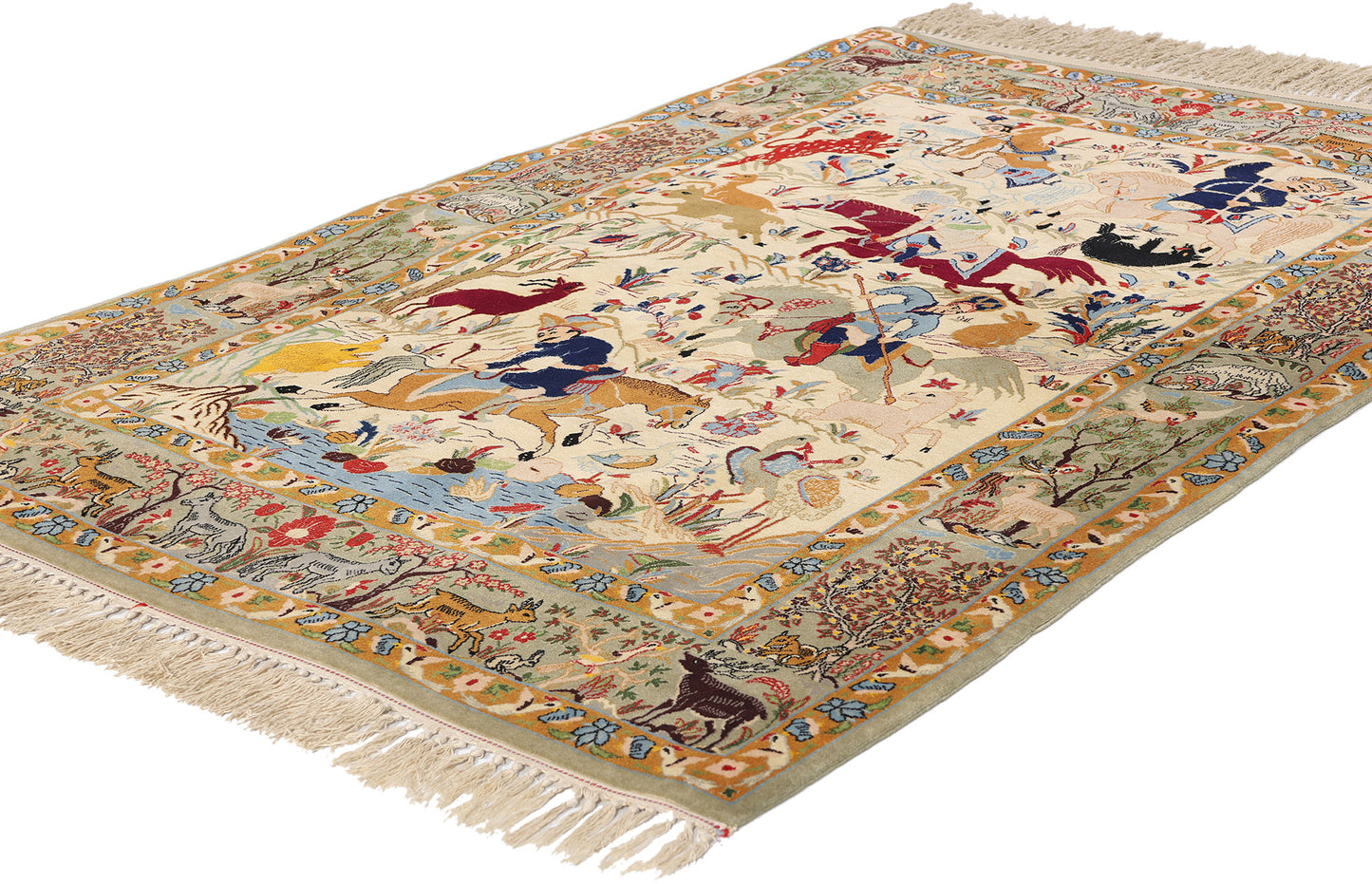 4 x 5 Vintage Persian Hunting Scene Isfahan Rug 79166