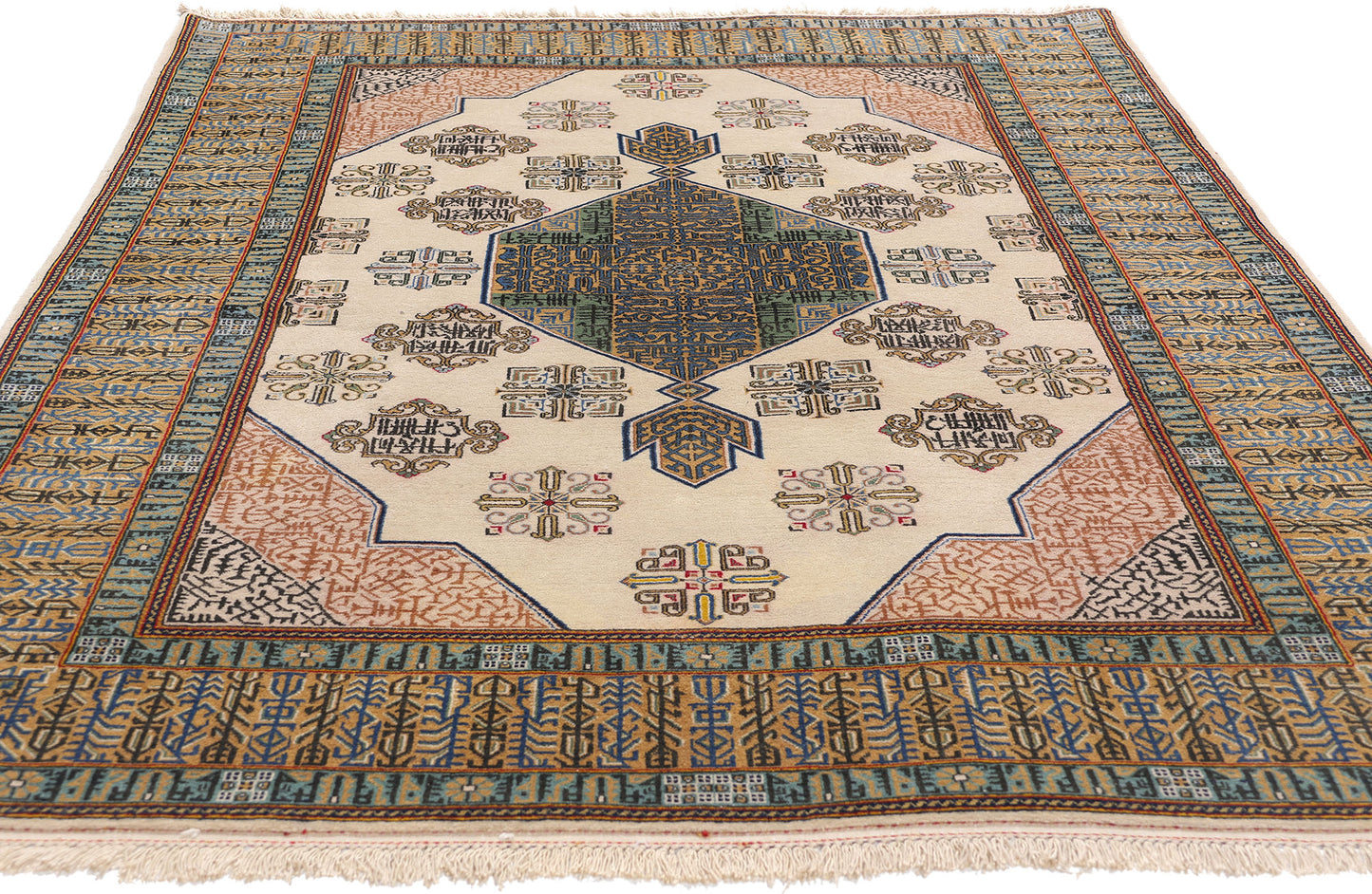 4 x 7 Vintage Ivory Persian Nain Rug 79190