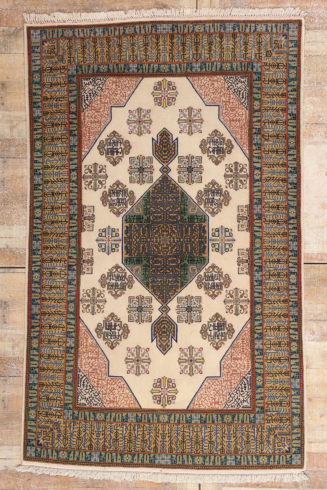 4 x 7 Vintage Ivory Persian Nain Rug 79190