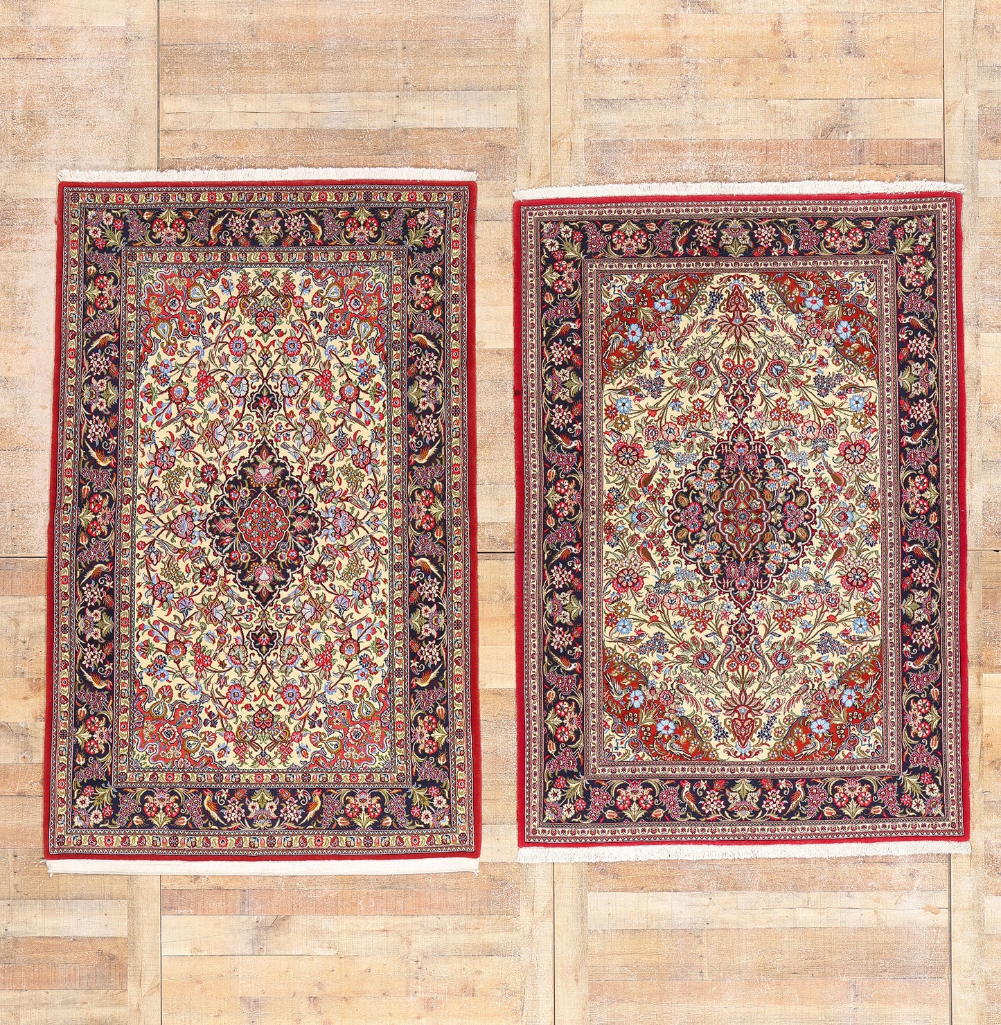 4 x 7 Ivory Vintage Persian Qum Rug 79311