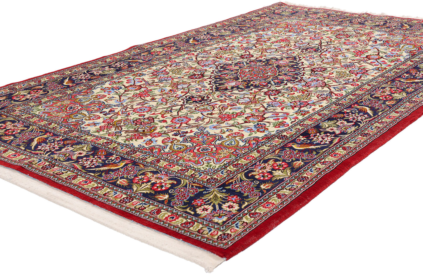 4 x 7 Ivory Vintage Persian Qum Rug 79311