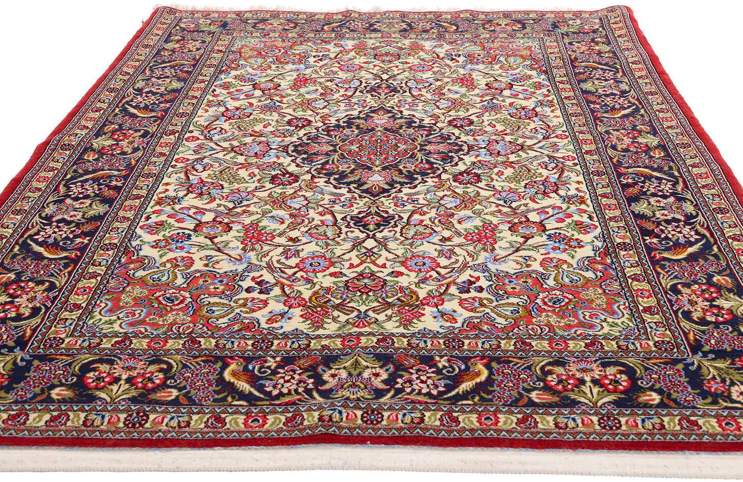 4 x 7 Ivory Vintage Persian Qum Rug 79311