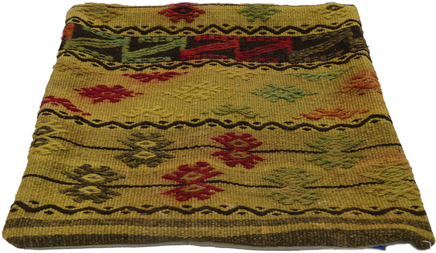 1 x 1 - Yellow Vintage Turkish Pillow Rug - 53635