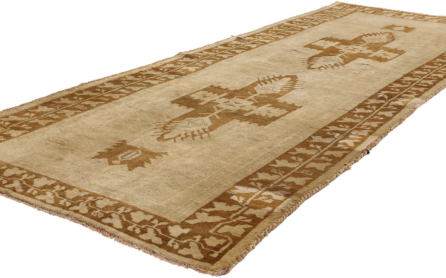 3 x 9 Earth-Tone Vintage Turkish Oushak Rug 50023