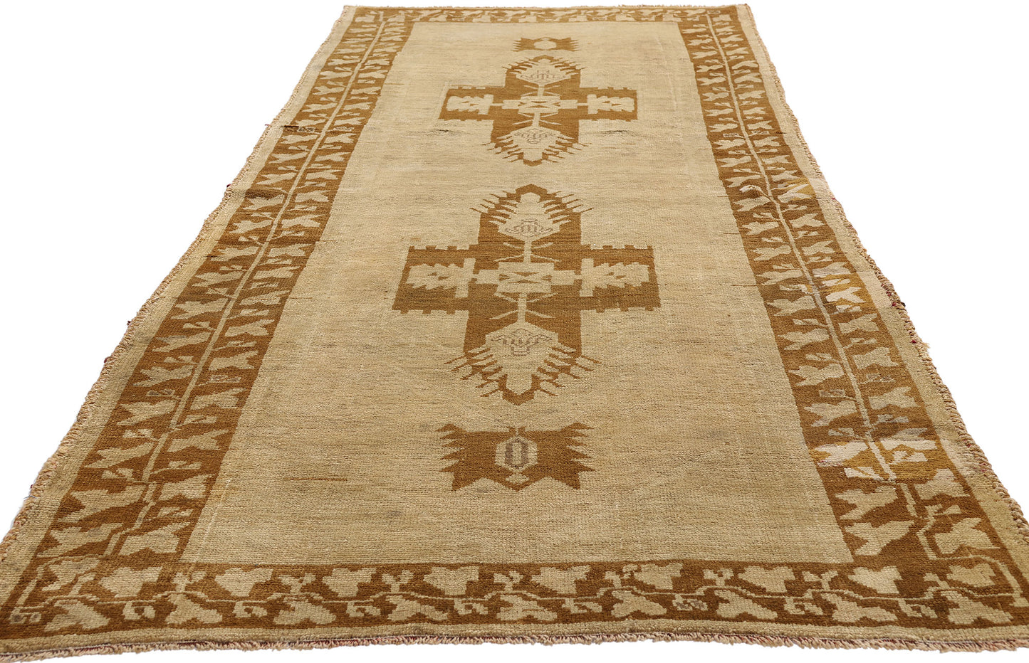 3 x 9 Earth-Tone Vintage Turkish Oushak Rug 50023