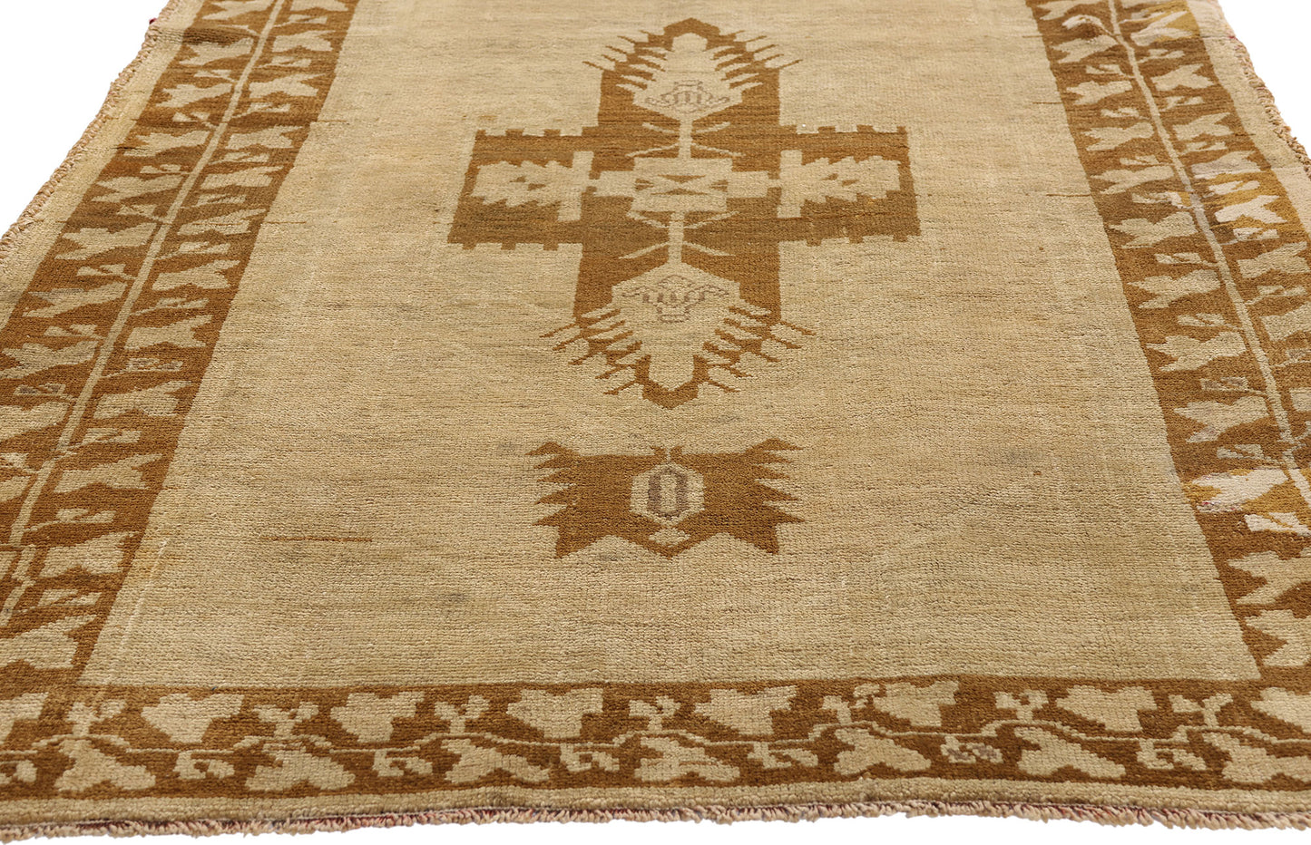 3 x 9 Earth-Tone Vintage Turkish Oushak Rug 50023