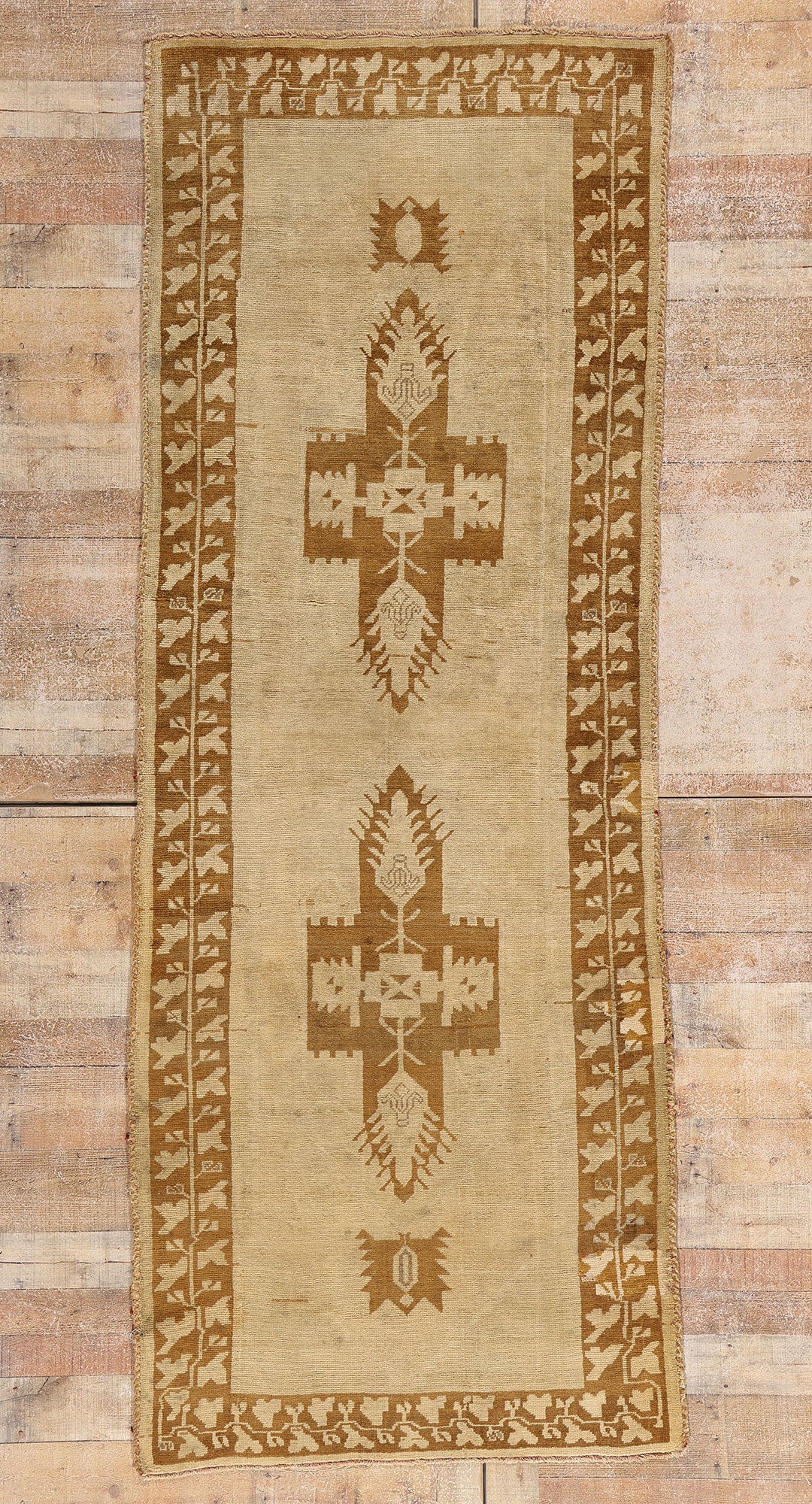 3 x 9 Earth-Tone Vintage Turkish Oushak Rug 50023