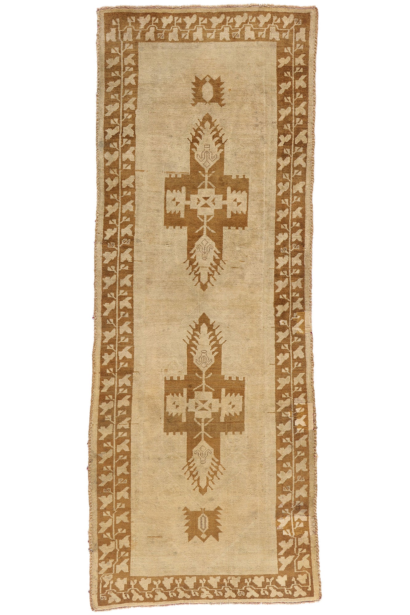 3 x 9 Earth-Tone Vintage Turkish Oushak Rug 50023