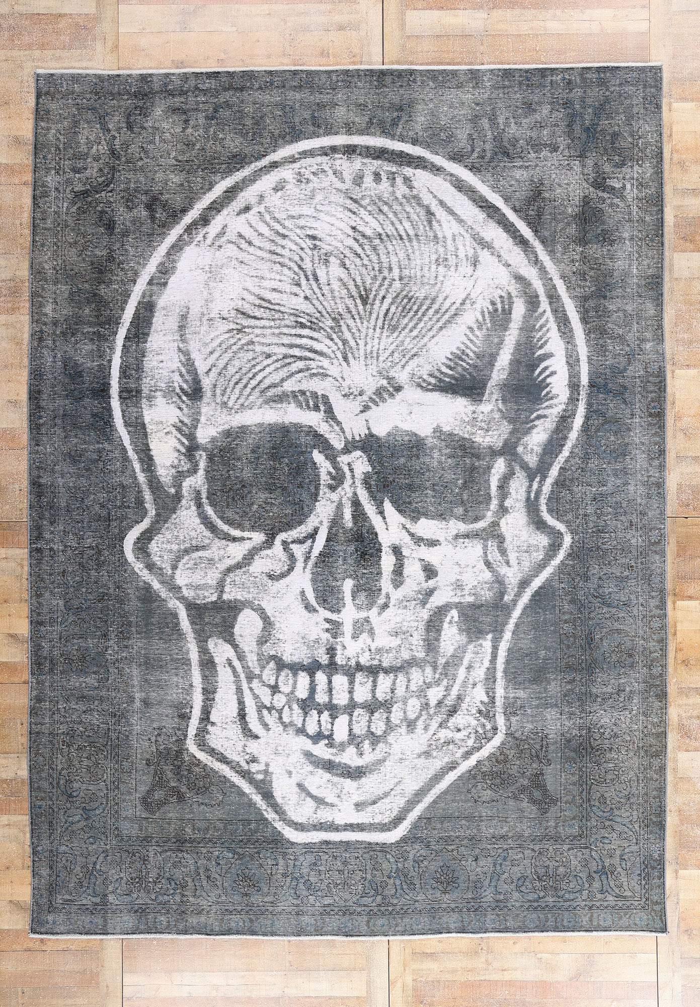 10 x 13 - Charcoal Dark Gray Vintage Persian Overdyed Rug - 80275
