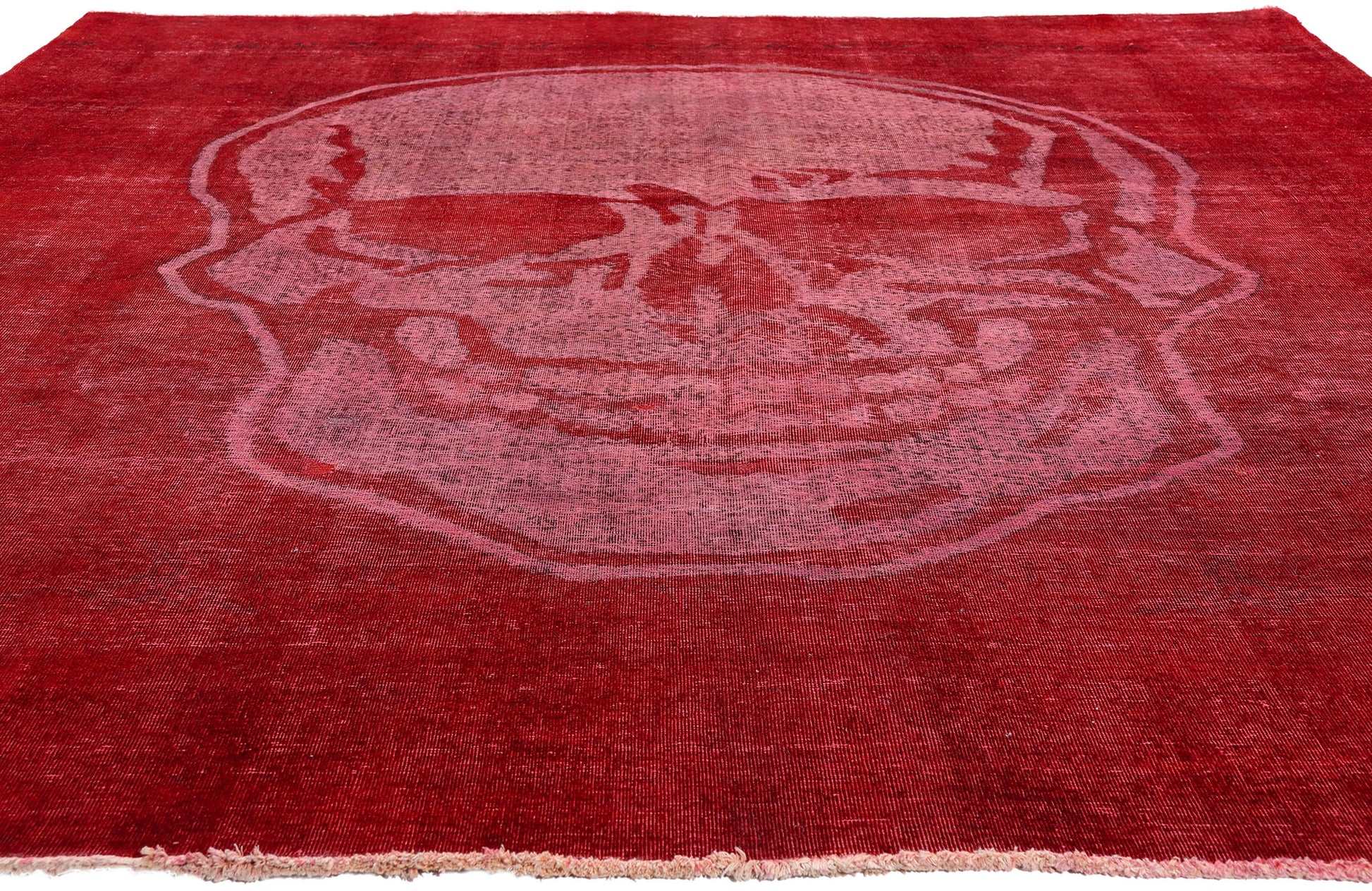 9 x 12 Red Vintage Overdyed Skull Rug 80458