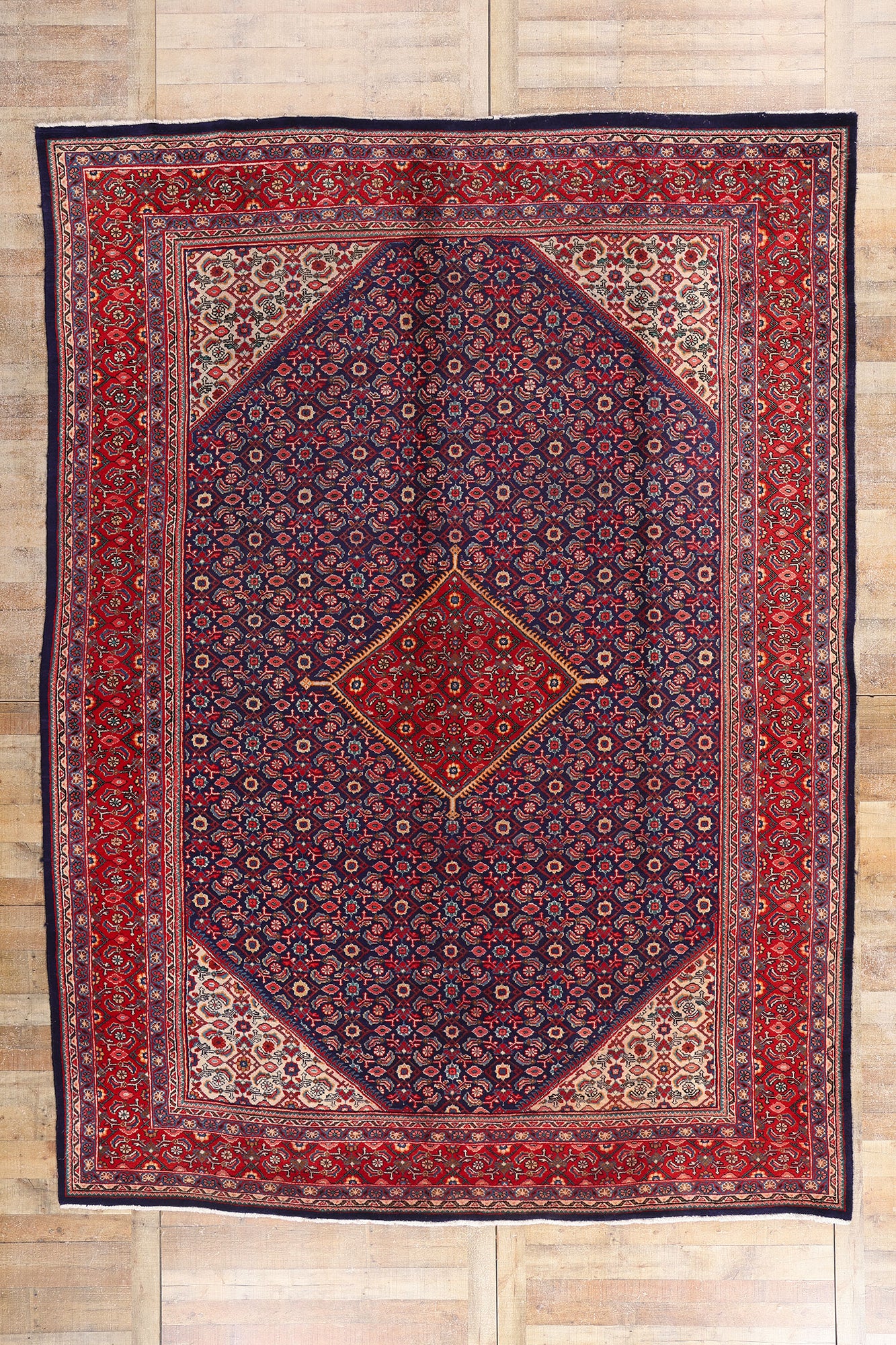 10 x 13 - Navy Blue Vintage Persian Hamadan Rug - 77149