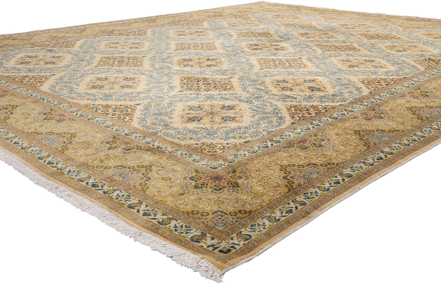 10 x 13 Beige Vintage Persian Kashan Rug 61523