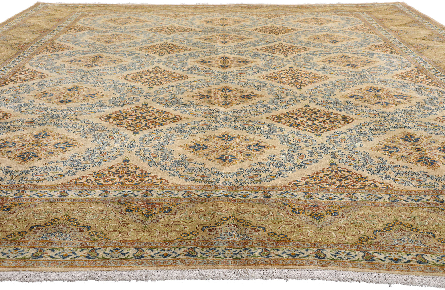 10 x 13 Beige Vintage Persian Kashan Rug 61523