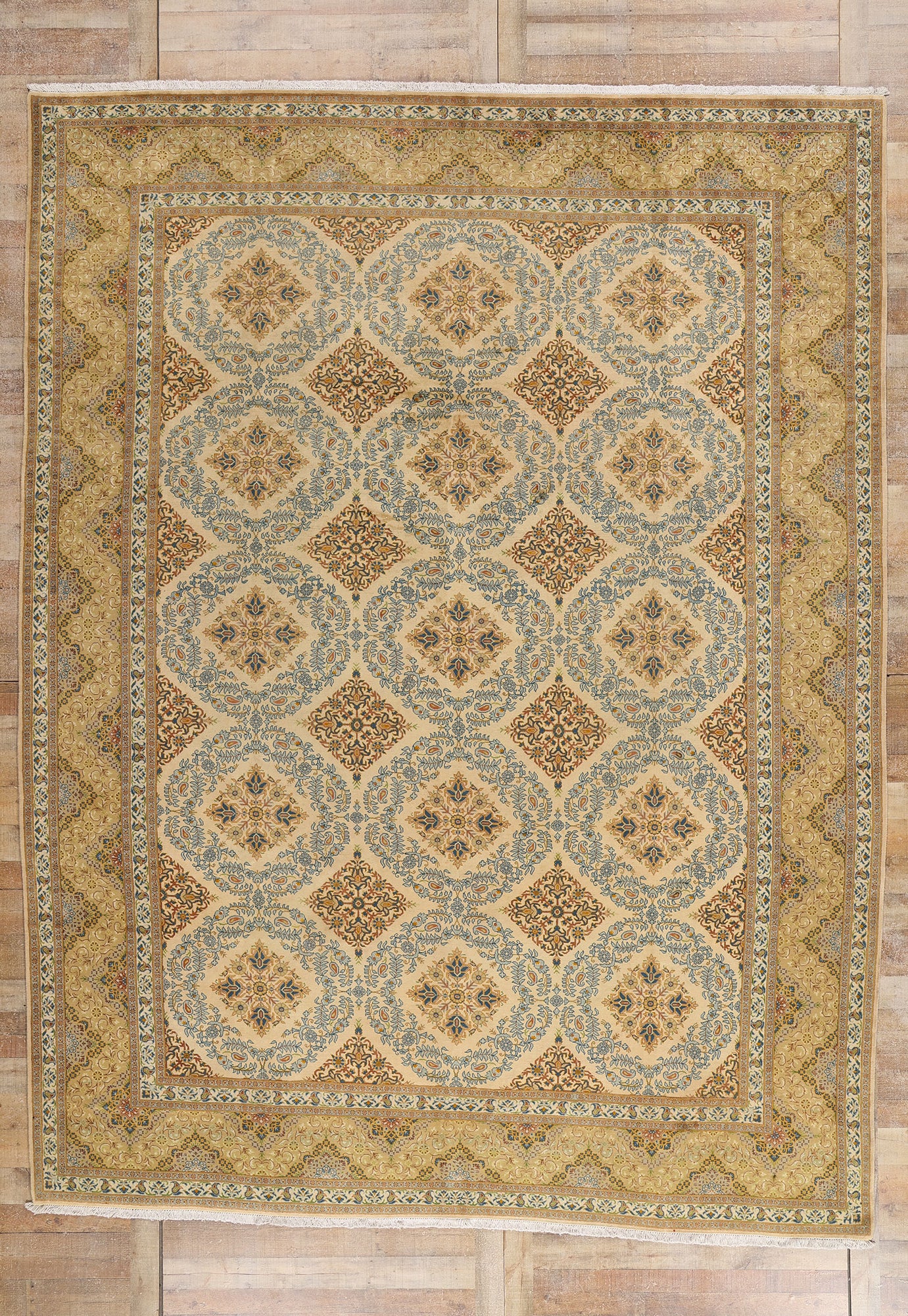 10 x 13 Beige Vintage Persian Kashan Rug 61523