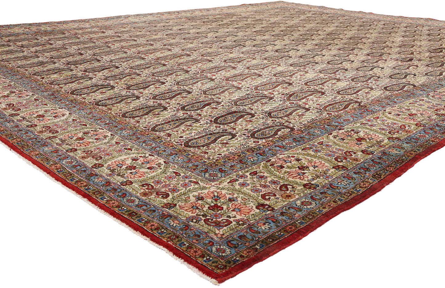11 x 14 Ivory Vintage Persian Qum Rug 61545