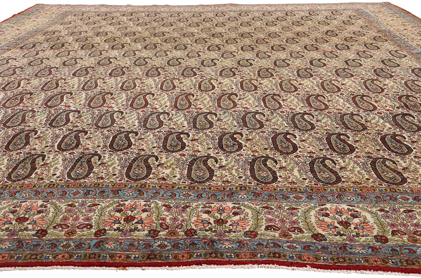 11 x 14 Ivory Vintage Persian Qum Rug 61545