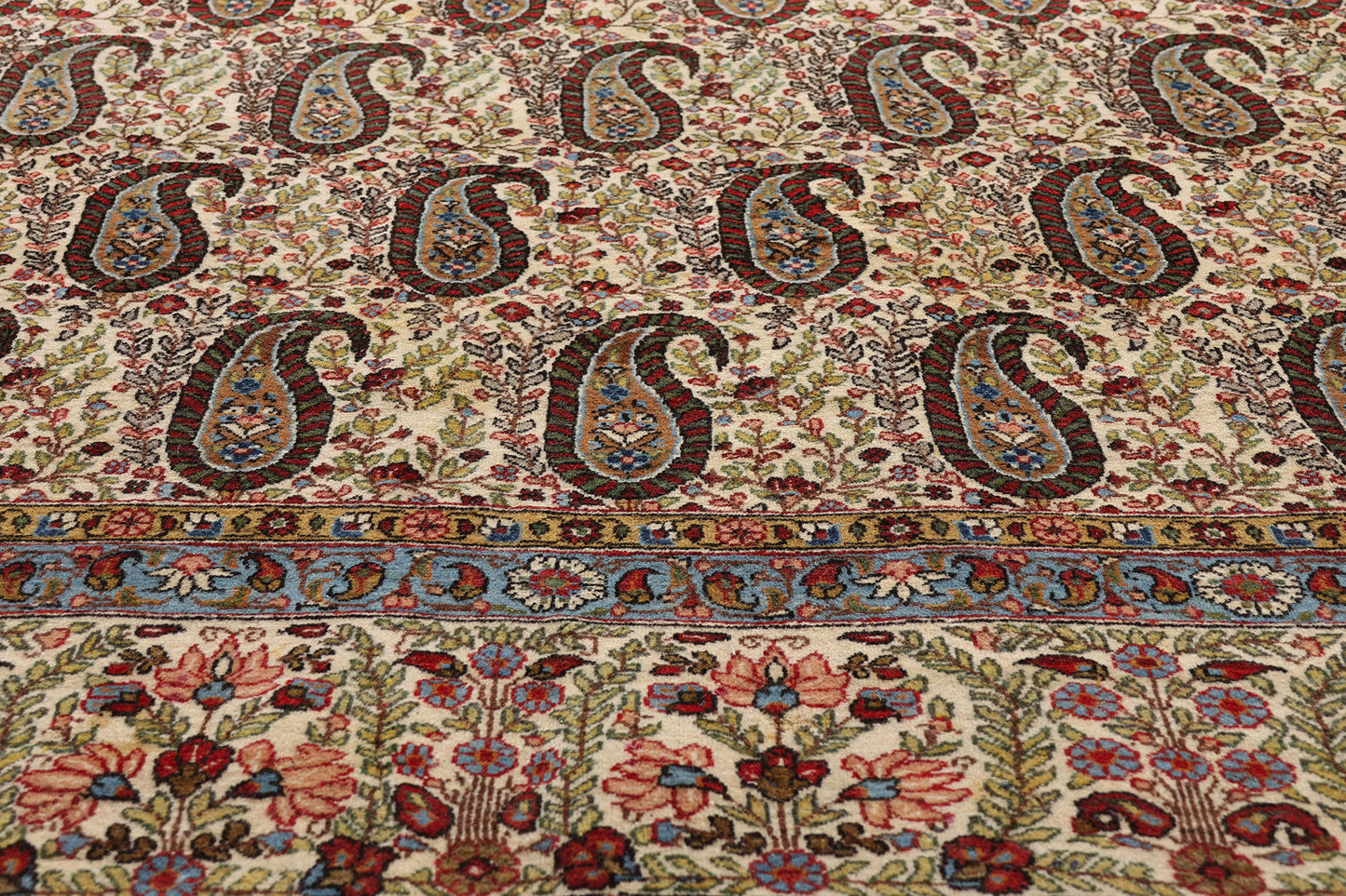 11 x 14 Ivory Vintage Persian Qum Rug 61545