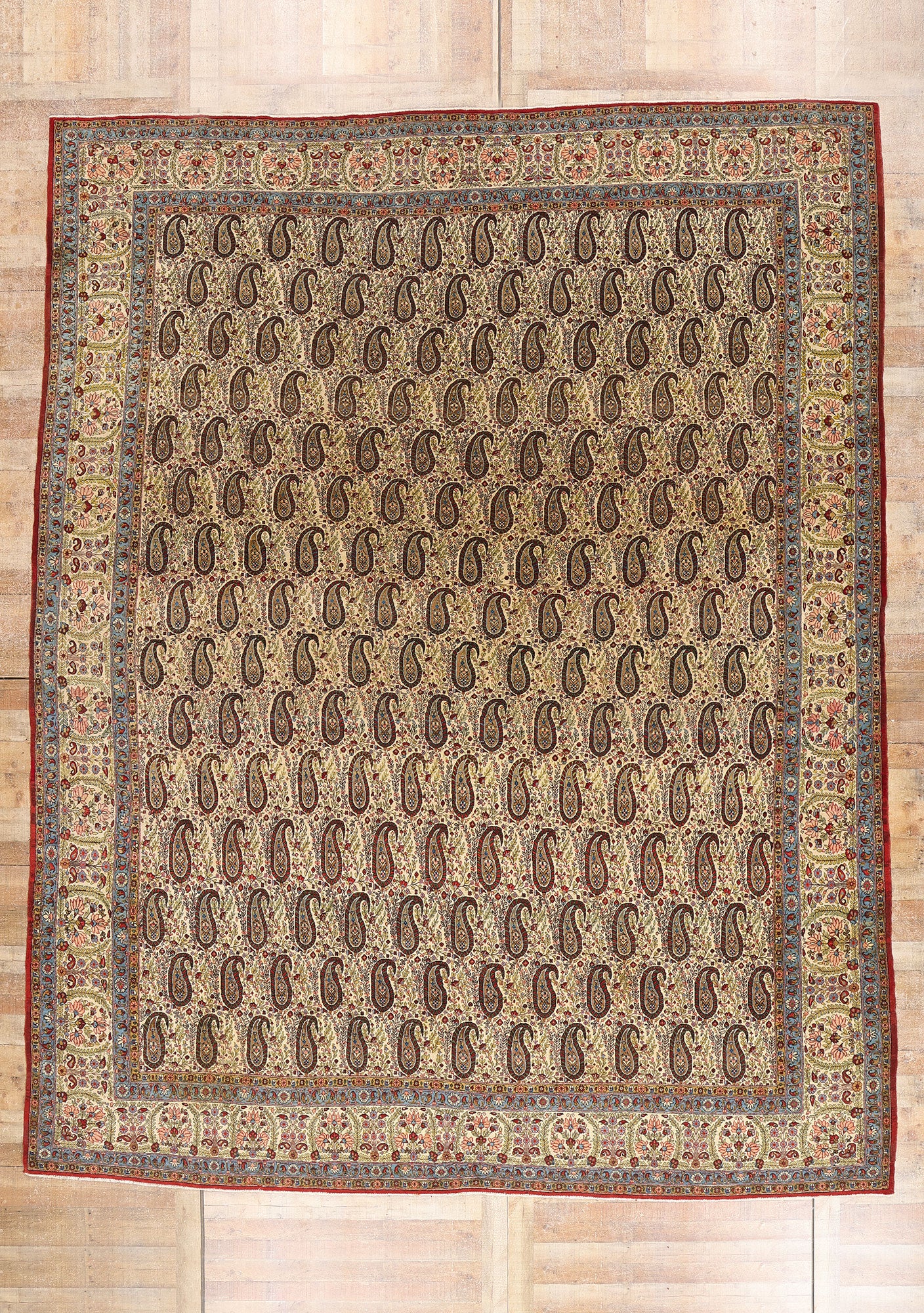11 x 14 Ivory Vintage Persian Qum Rug 61545