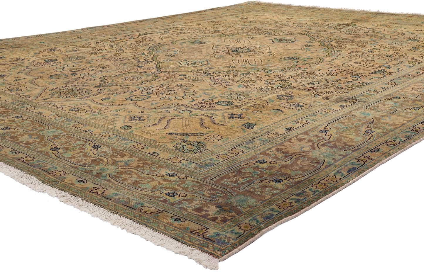 10 x 13 - Brown Vintage Persian Tabriz Rug - 76542