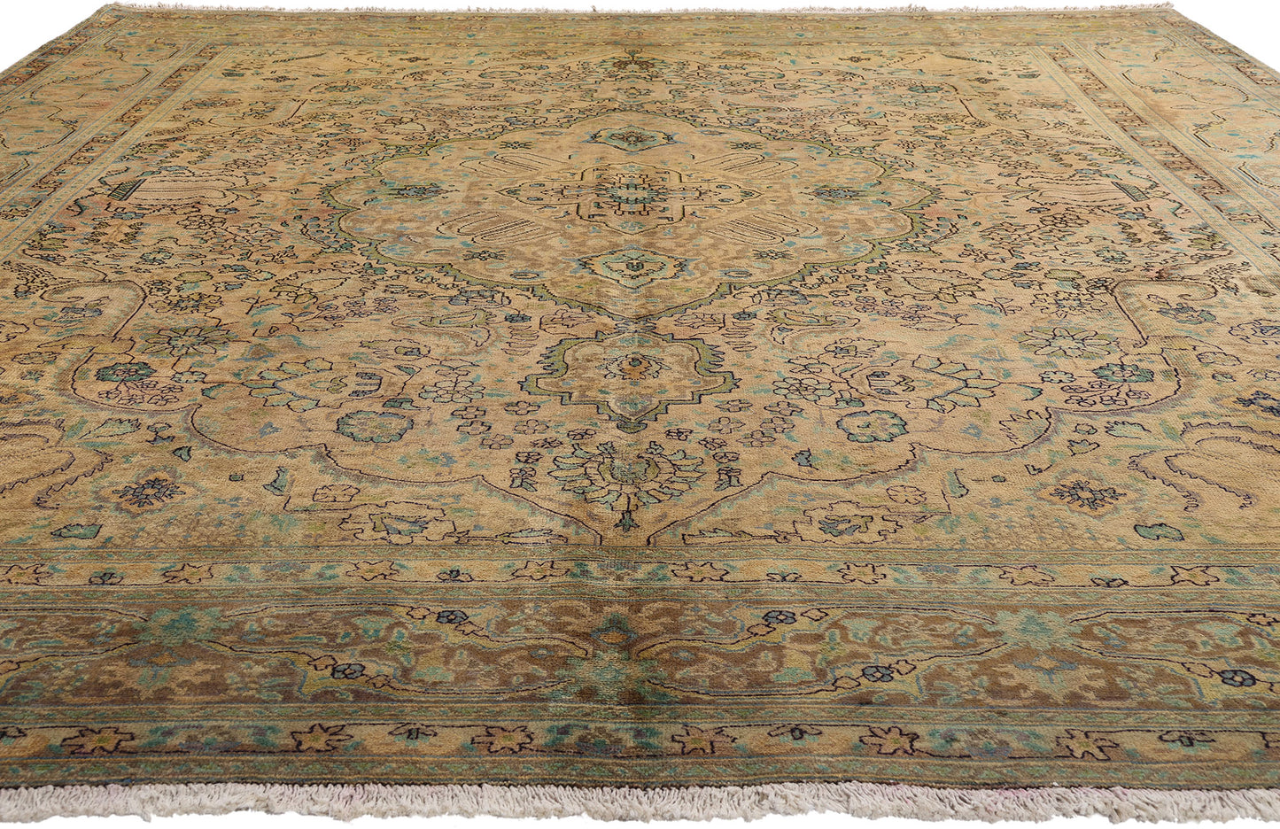 10 x 13 - Brown Vintage Persian Tabriz Rug - 76542