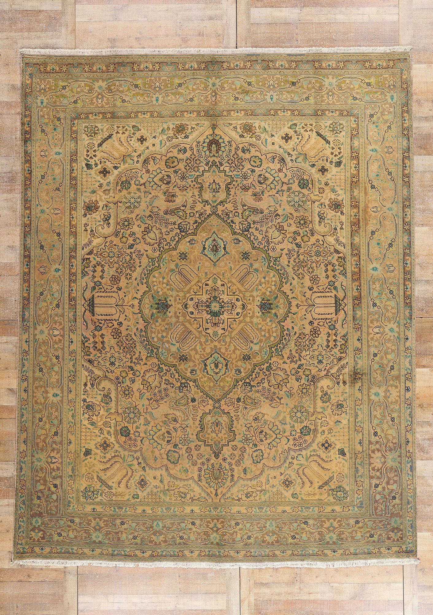 10 x 13 - Brown Vintage Persian Tabriz Rug - 76542